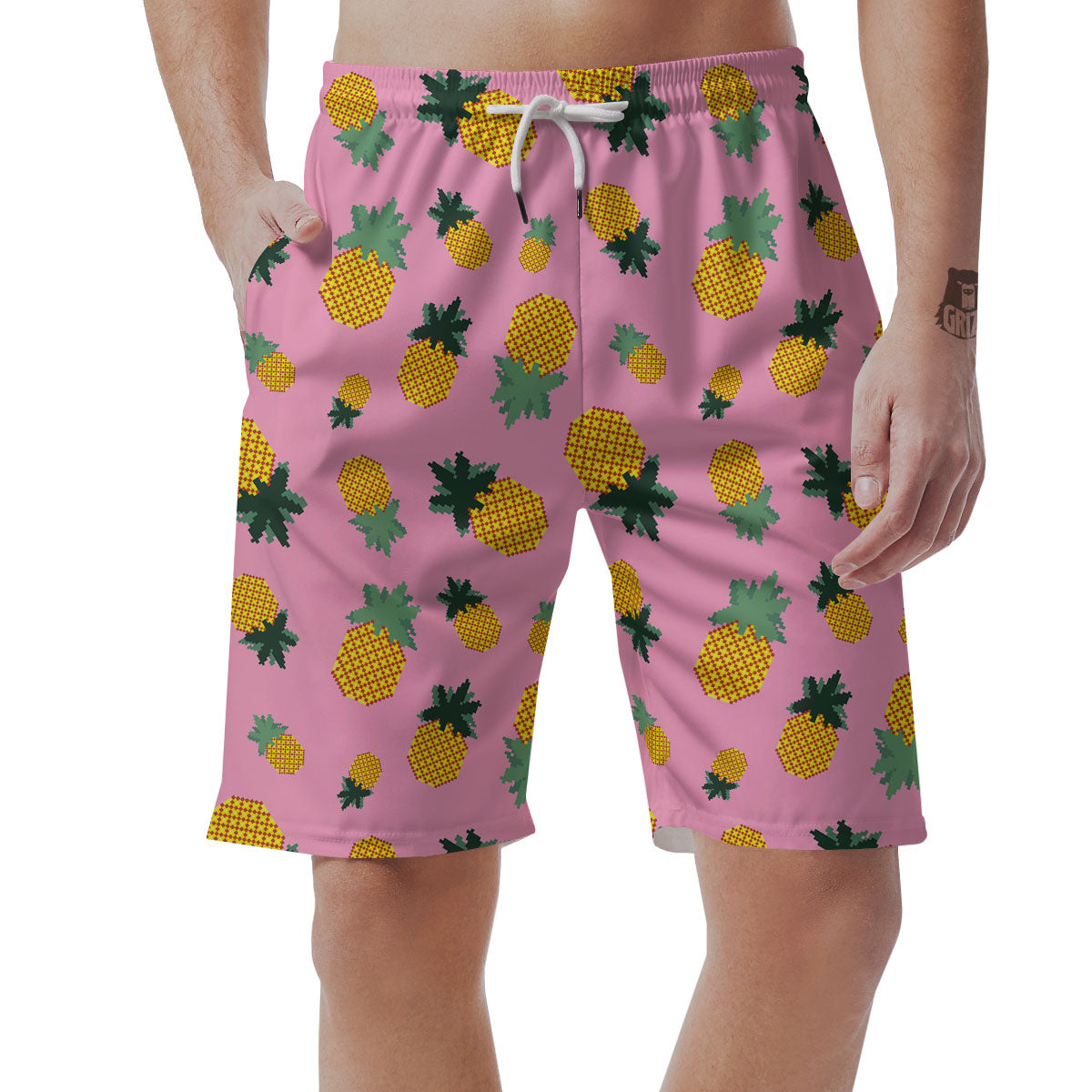 Pineapple Pixel Print Pattern Men's Shorts-grizzshop