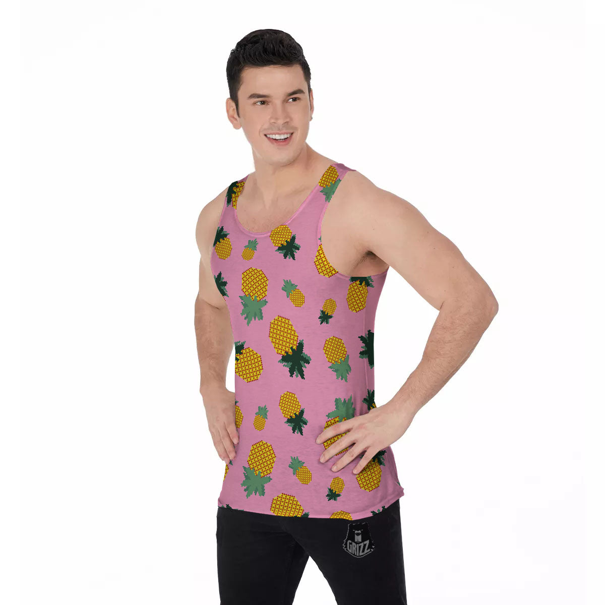 Pineapple Pixel Print Pattern Men's Tank Top-grizzshop