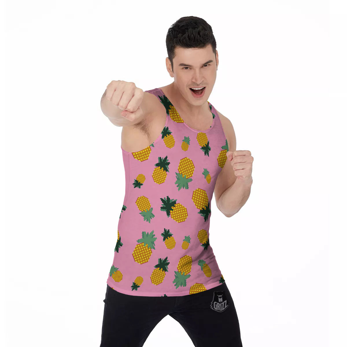 Pineapple Pixel Print Pattern Men's Tank Top-grizzshop