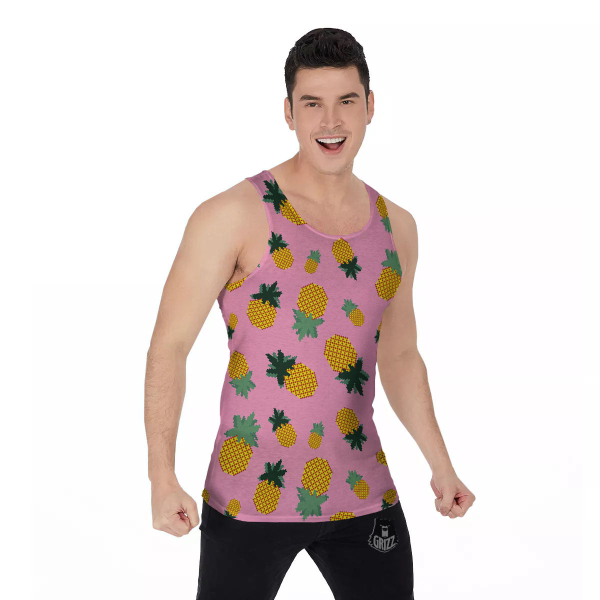 Pineapple Pixel Print Pattern Men's Tank Top-grizzshop