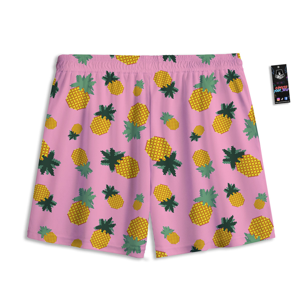 Pineapple Pixel Print Pattern Mesh Shorts-grizzshop
