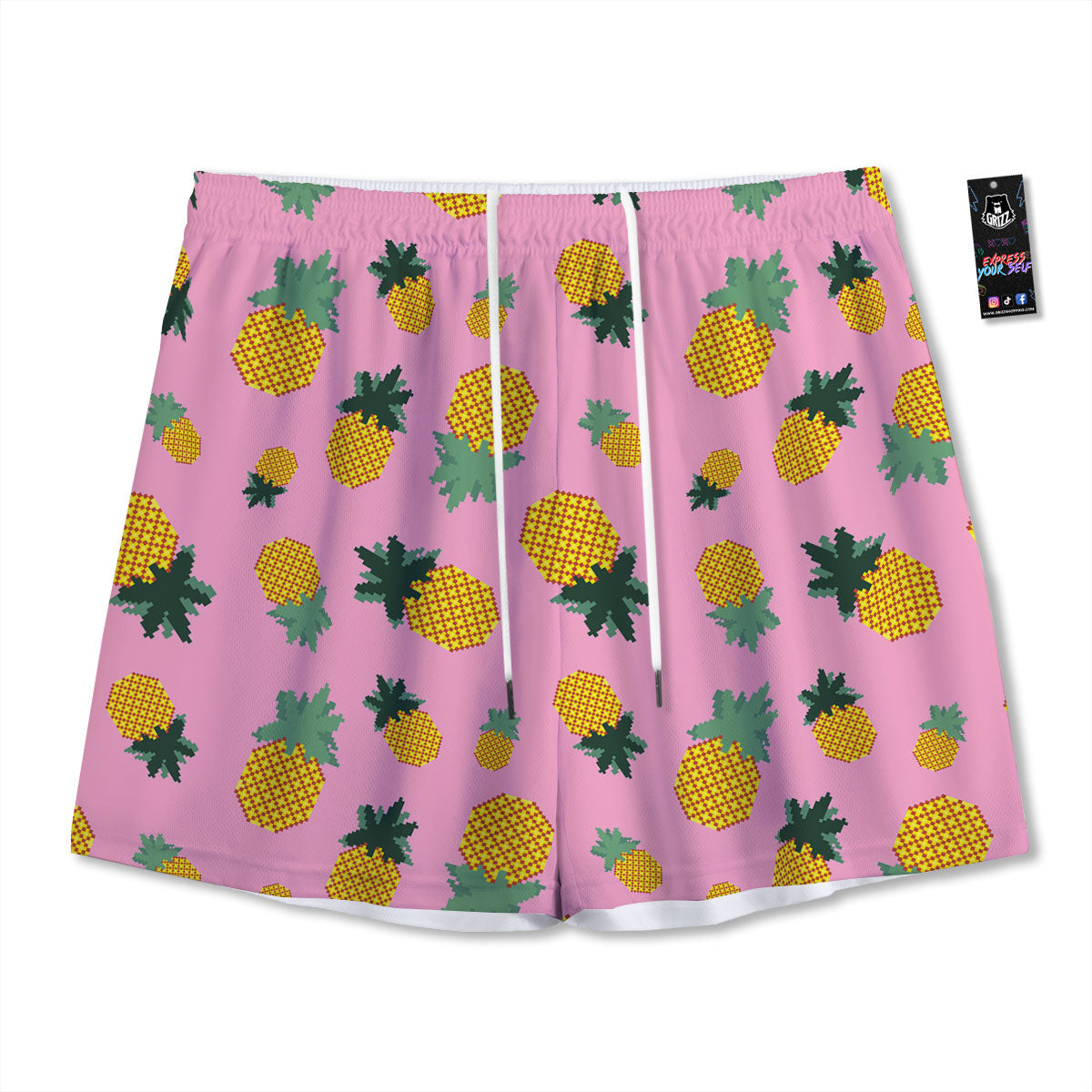 Pineapple Pixel Print Pattern Mesh Shorts-grizzshop