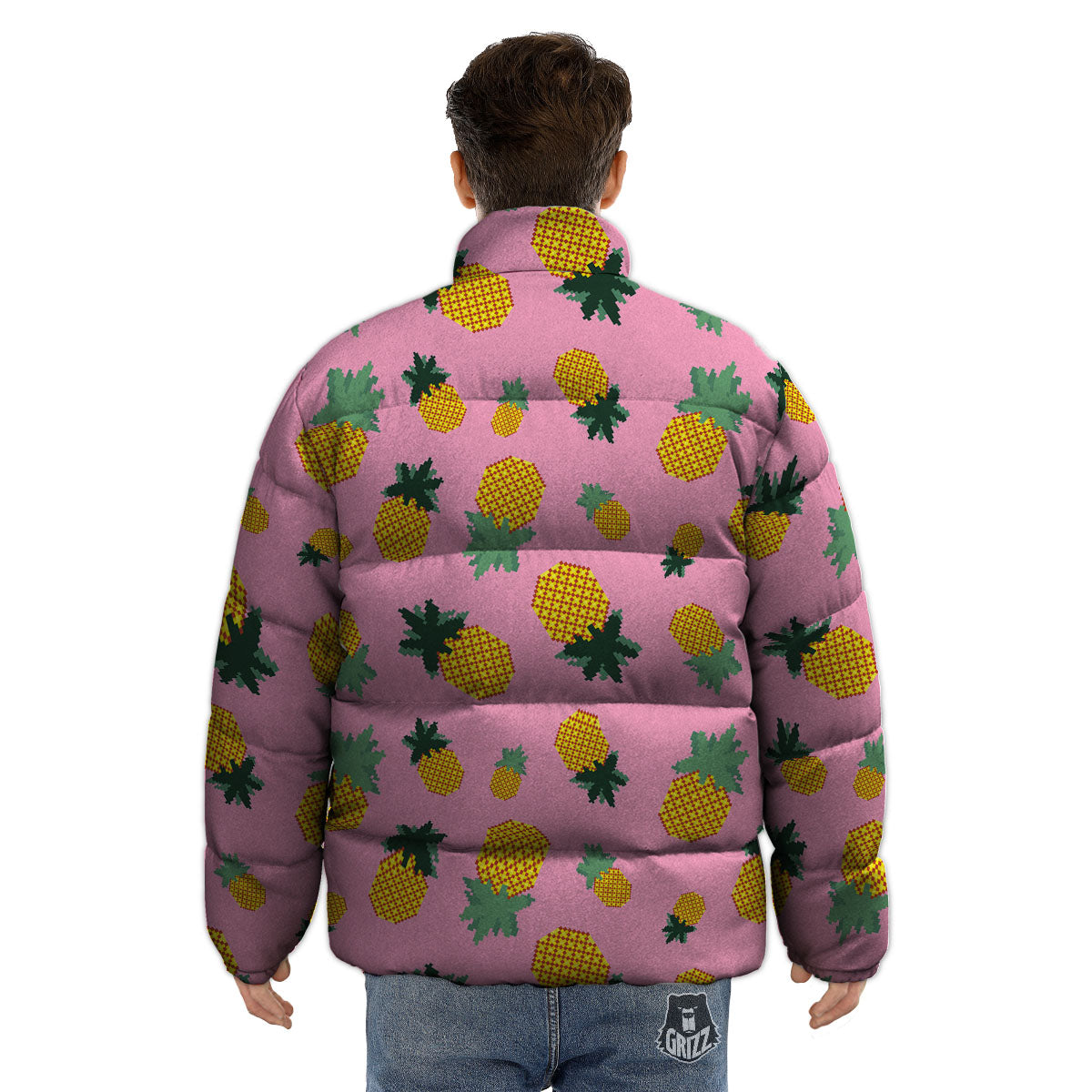 Pineapple Pixel Print Pattern Puffer Jacket-grizzshop