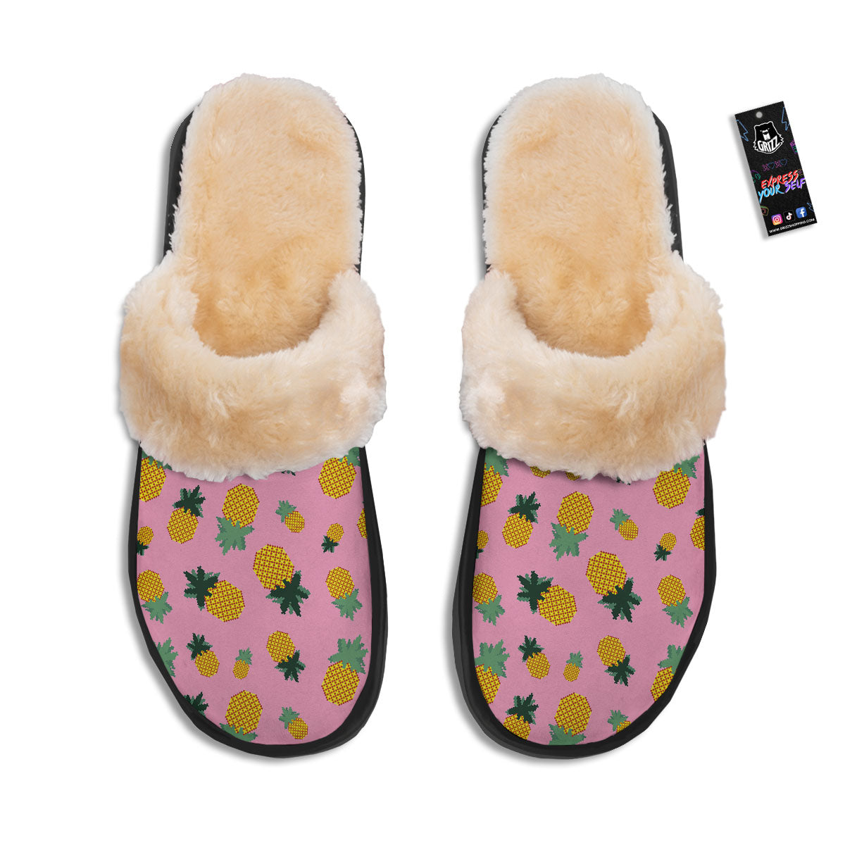 Pineapple Pixel Print Pattern Slippers-grizzshop