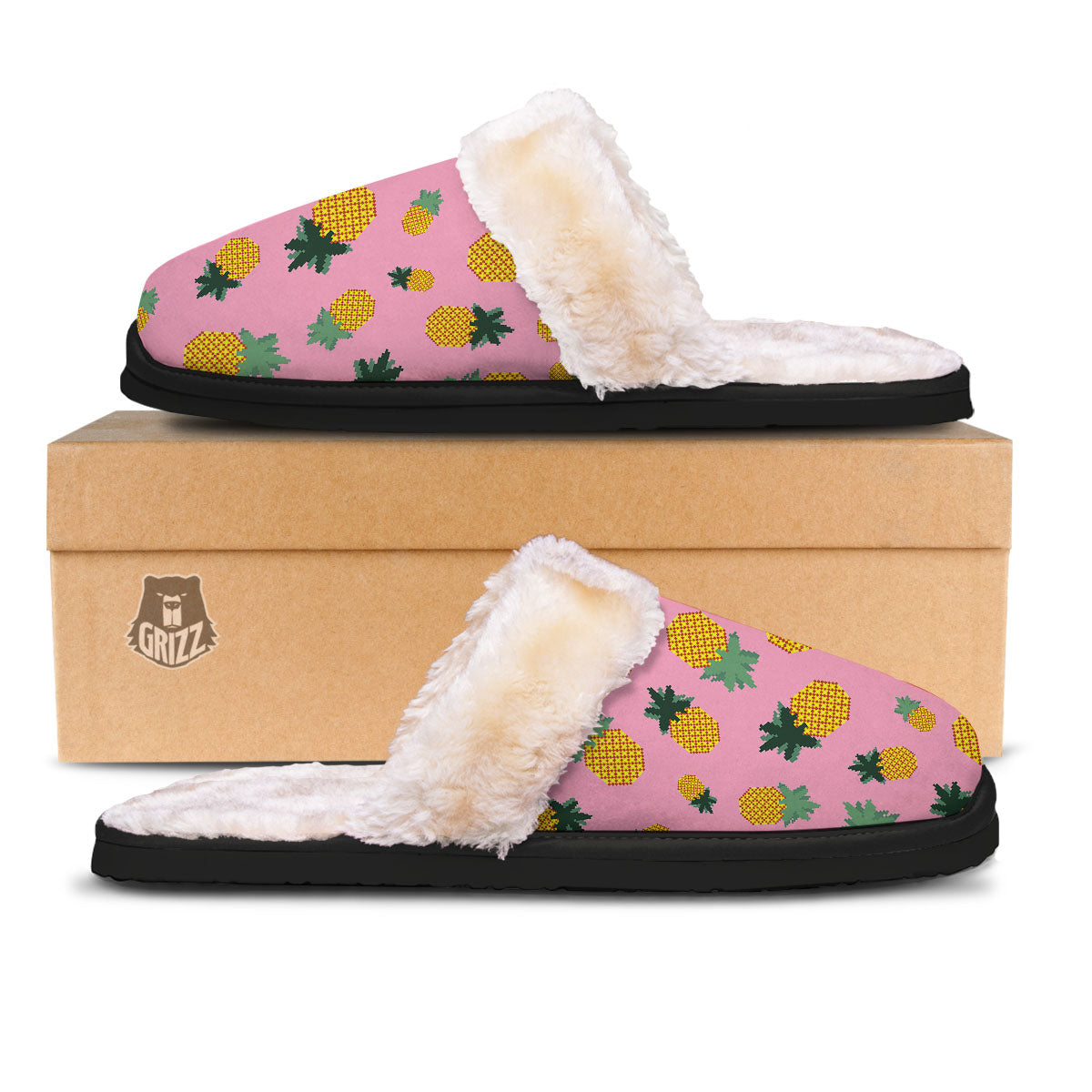 Pineapple Pixel Print Pattern Slippers-grizzshop