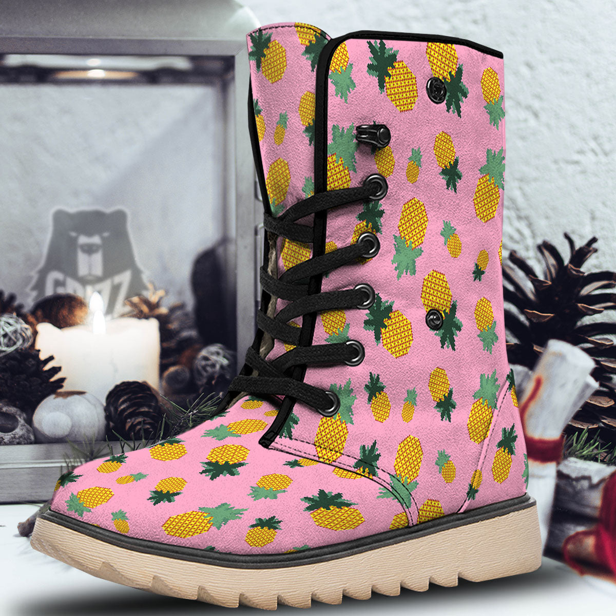 Pineapple Pixel Print Pattern Snow Boots-grizzshop