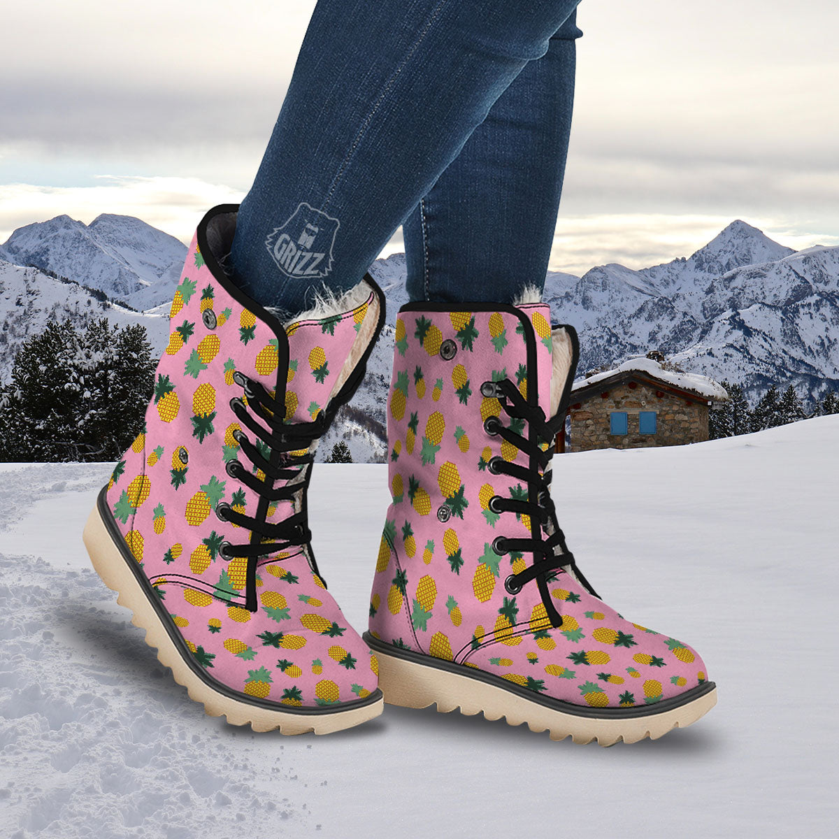 Pineapple Pixel Print Pattern Snow Boots-grizzshop