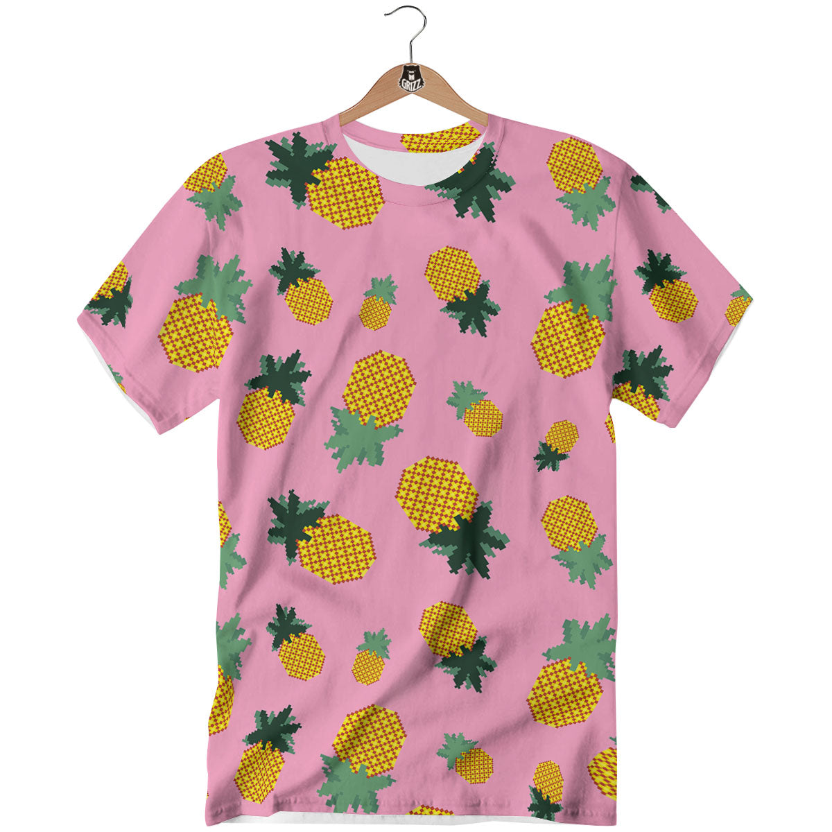 Pineapple Pixel Print Pattern T-Shirt-grizzshop