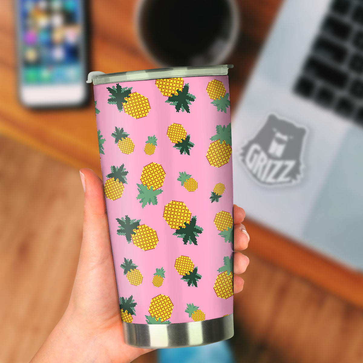 Pineapple Pixel Print Pattern Tumbler-grizzshop
