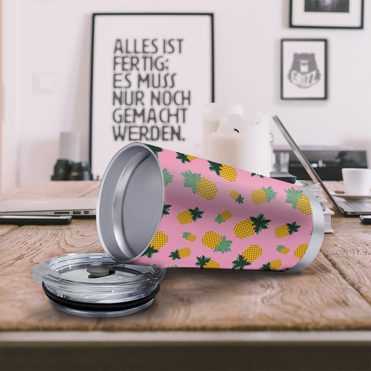 Pineapple Pixel Print Pattern Tumbler-grizzshop