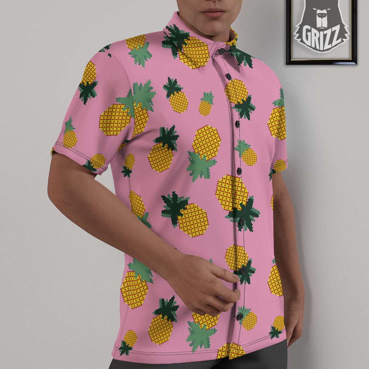 Pineapple Pixel Print Pattern Untucked Shirts-grizzshop