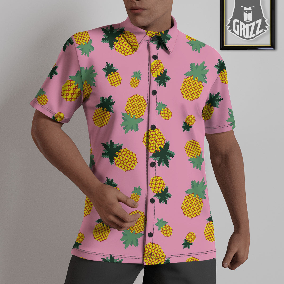 Pineapple Pixel Print Pattern Untucked Shirts-grizzshop