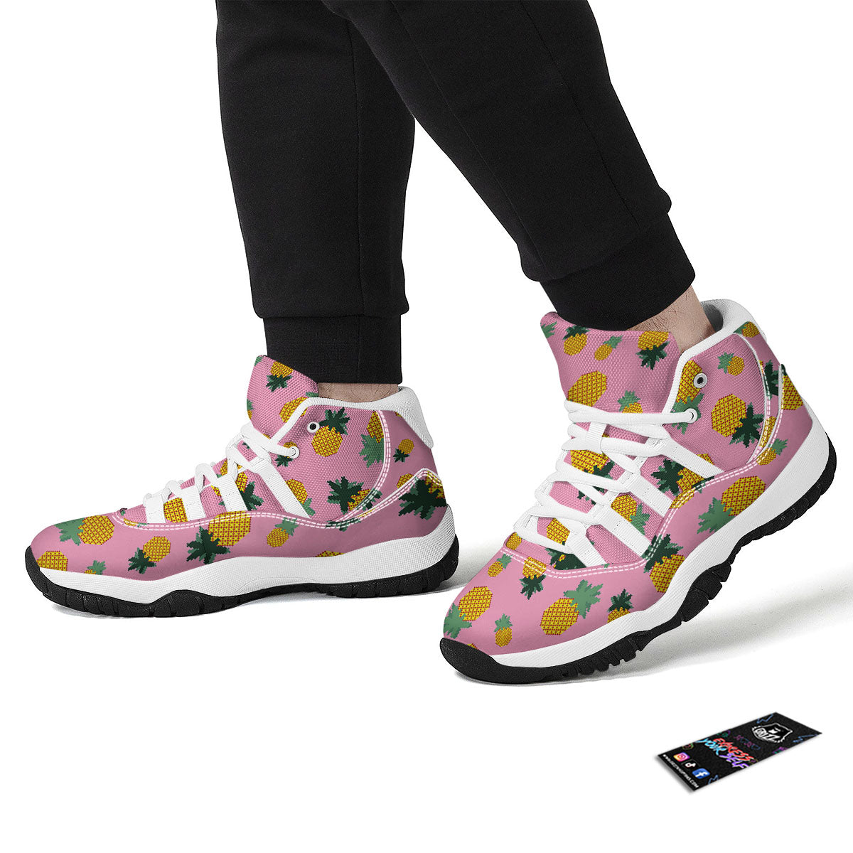 Pineapple Pixel Print Pattern White Bball Shoes-grizzshop