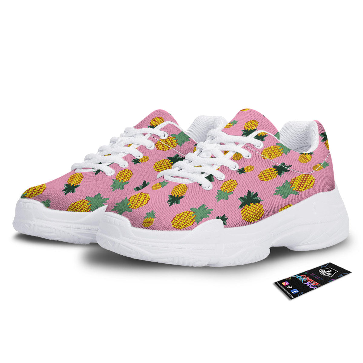 Pineapple Pixel Print Pattern White Chunky Shoes-grizzshop