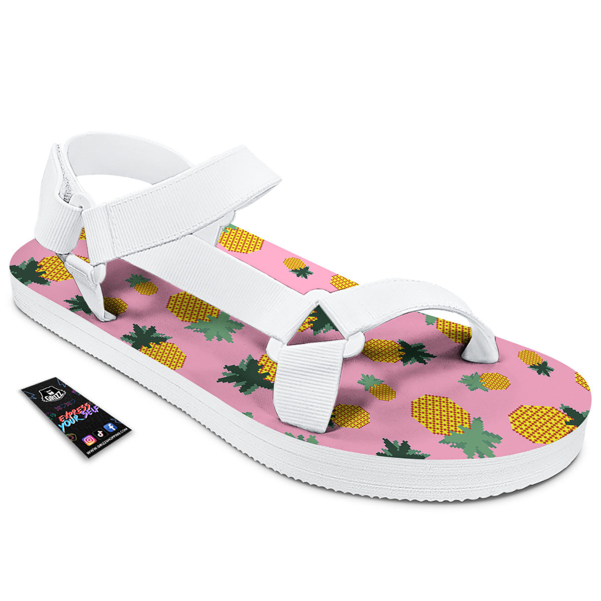 Pineapple Pixel Print Pattern White Open Toe Sandals-grizzshop