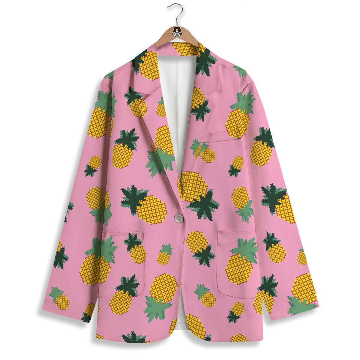 Pineapple Pixel Print Pattern Women's Blazer-grizzshop
