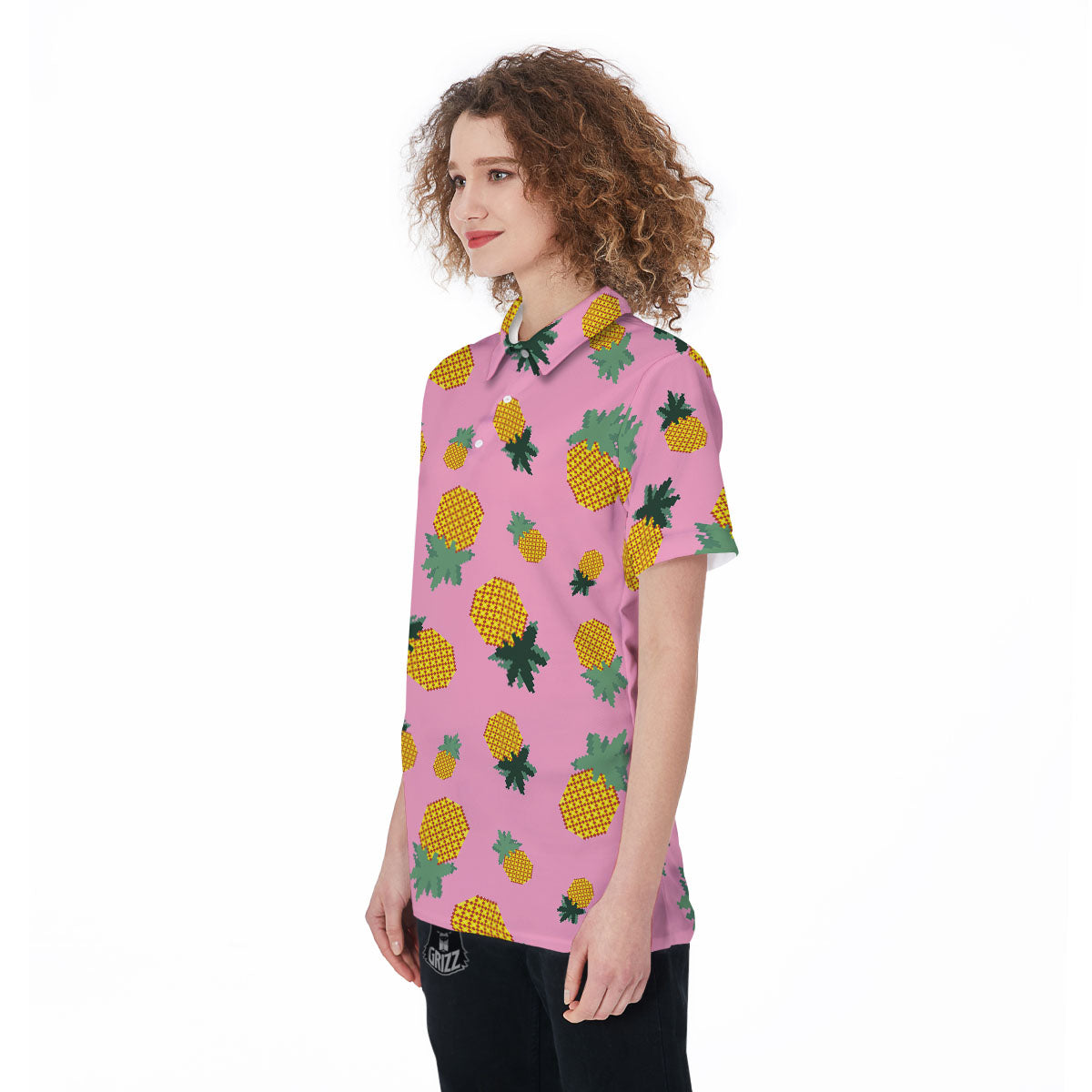 Pineapple Pixel Print Pattern Women's Golf Shirts-grizzshop