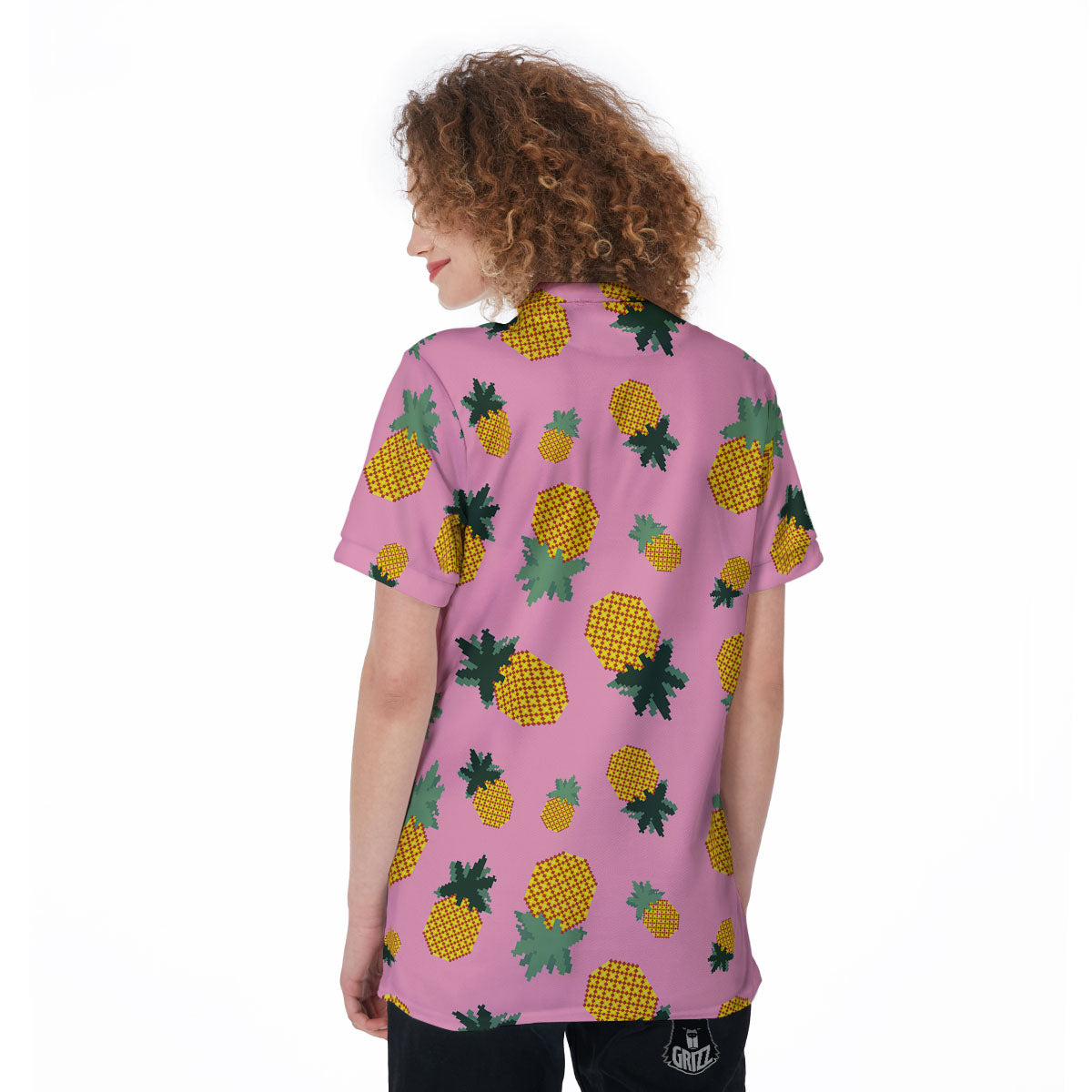 Pineapple Pixel Print Pattern Women's Golf Shirts-grizzshop