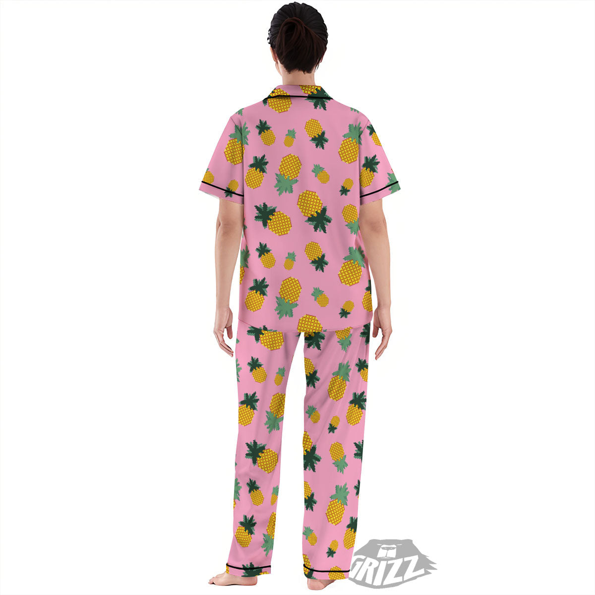 Pineapple Pixel Print Pattern Women's Pajamas Set-grizzshop