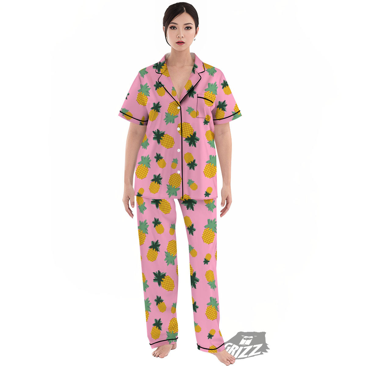 Pineapple Pixel Print Pattern Women's Pajamas Set-grizzshop