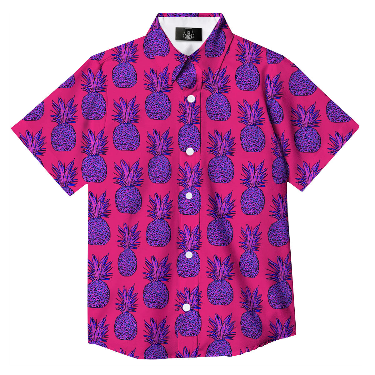 Pineapple Purple Print Pattern Button Up Shirt-grizzshop