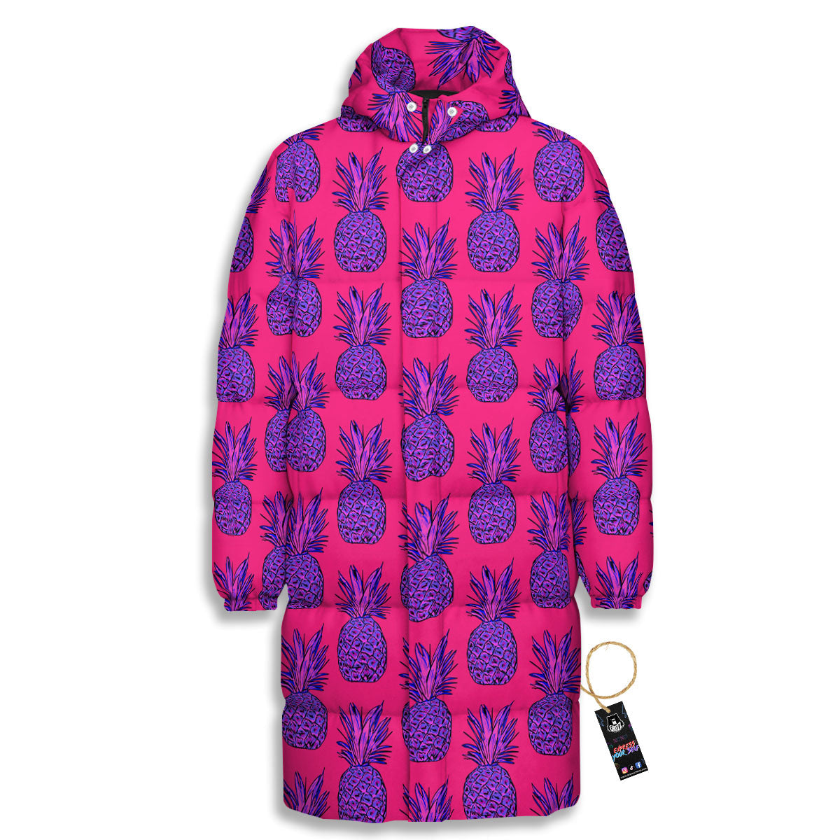 Pineapple Purple Print Pattern Long Down Jacket-grizzshop