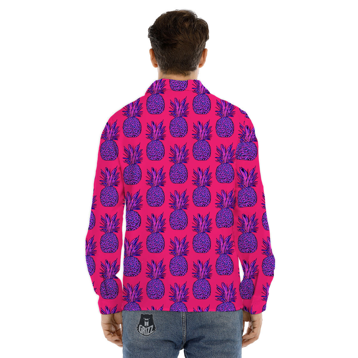 Pineapple Purple Print Pattern Men's Dress Shirts-grizzshop