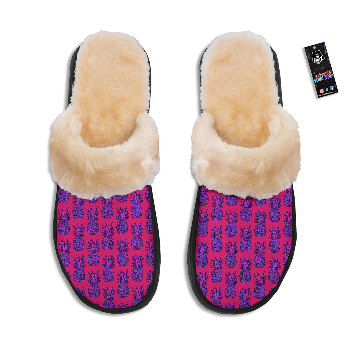 Pineapple Purple Print Pattern Slippers-grizzshop