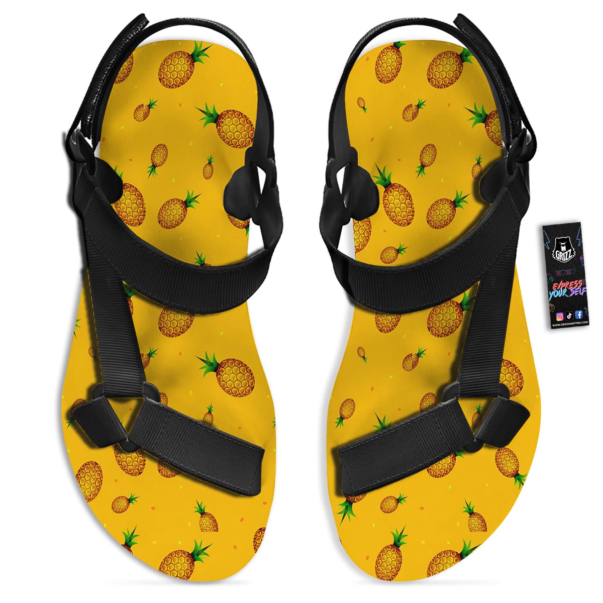Pineapple Sand Beach Print Pattern Black Open Toe Sandals-grizzshop
