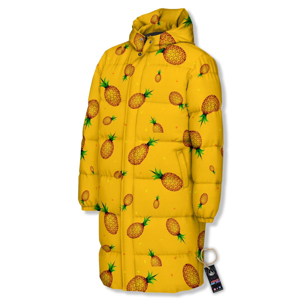 Pineapple Sand Beach Print Pattern Long Down Jacket-grizzshop