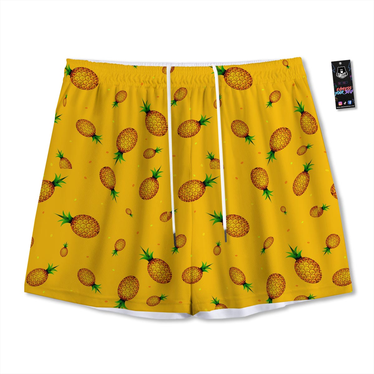 Pineapple Sand Beach Print Pattern Mesh Shorts-grizzshop
