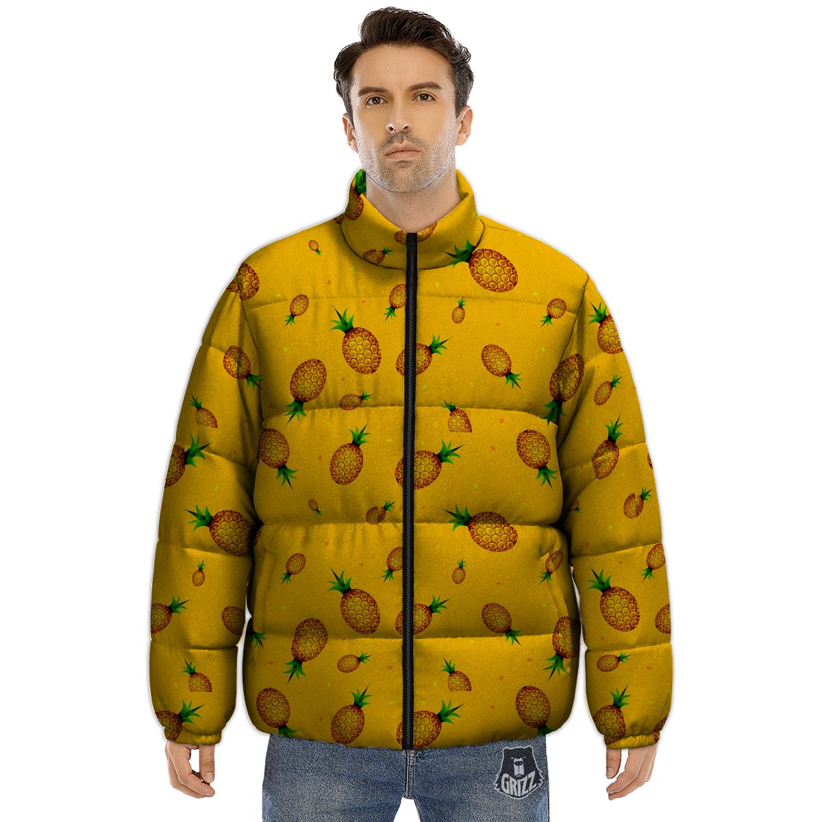Pineapple Sand Beach Print Pattern Puffer Jacket-grizzshop