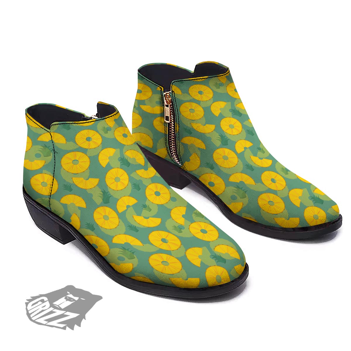 Pineapple Sliced Print Pattern Ankle Boots-grizzshop