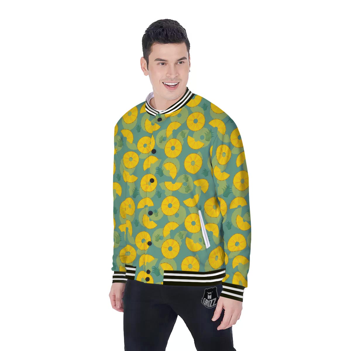 Pineapple Sliced Print Pattern Baseball Jacket-grizzshop