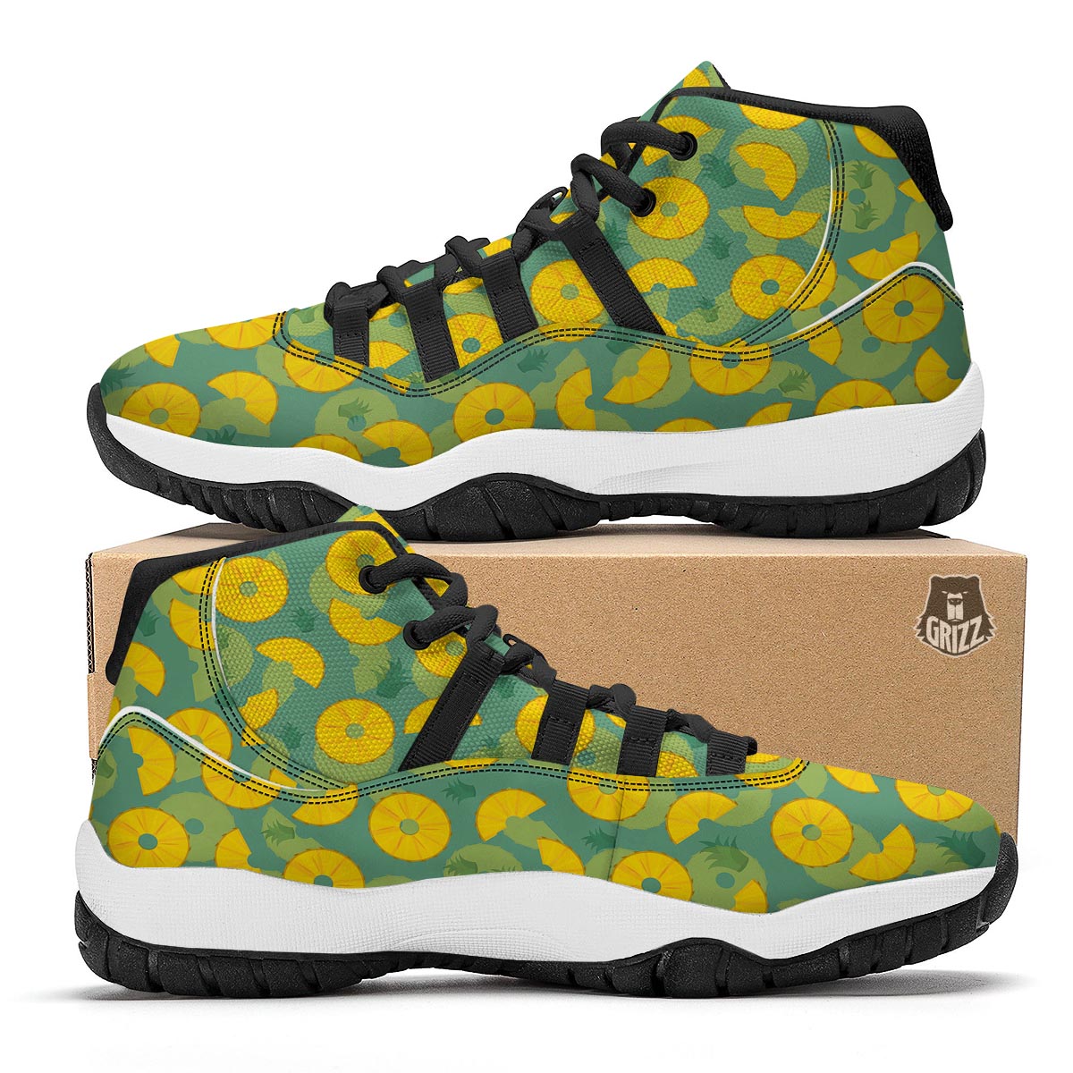 Pineapple Sliced Print Pattern Black Bball Shoes-grizzshop