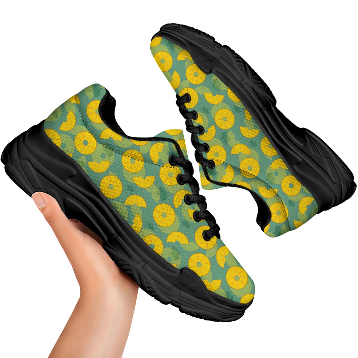 Pineapple Sliced Print Pattern Black Chunky Shoes-grizzshop