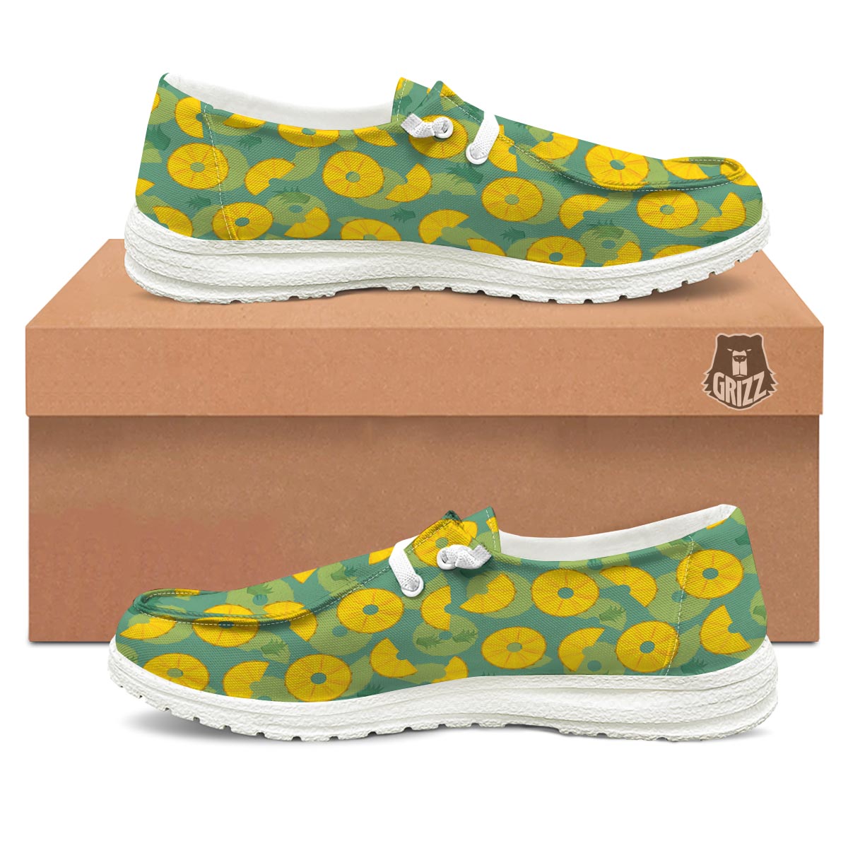 Pineapple Sliced Print Pattern Black Loafers-grizzshop
