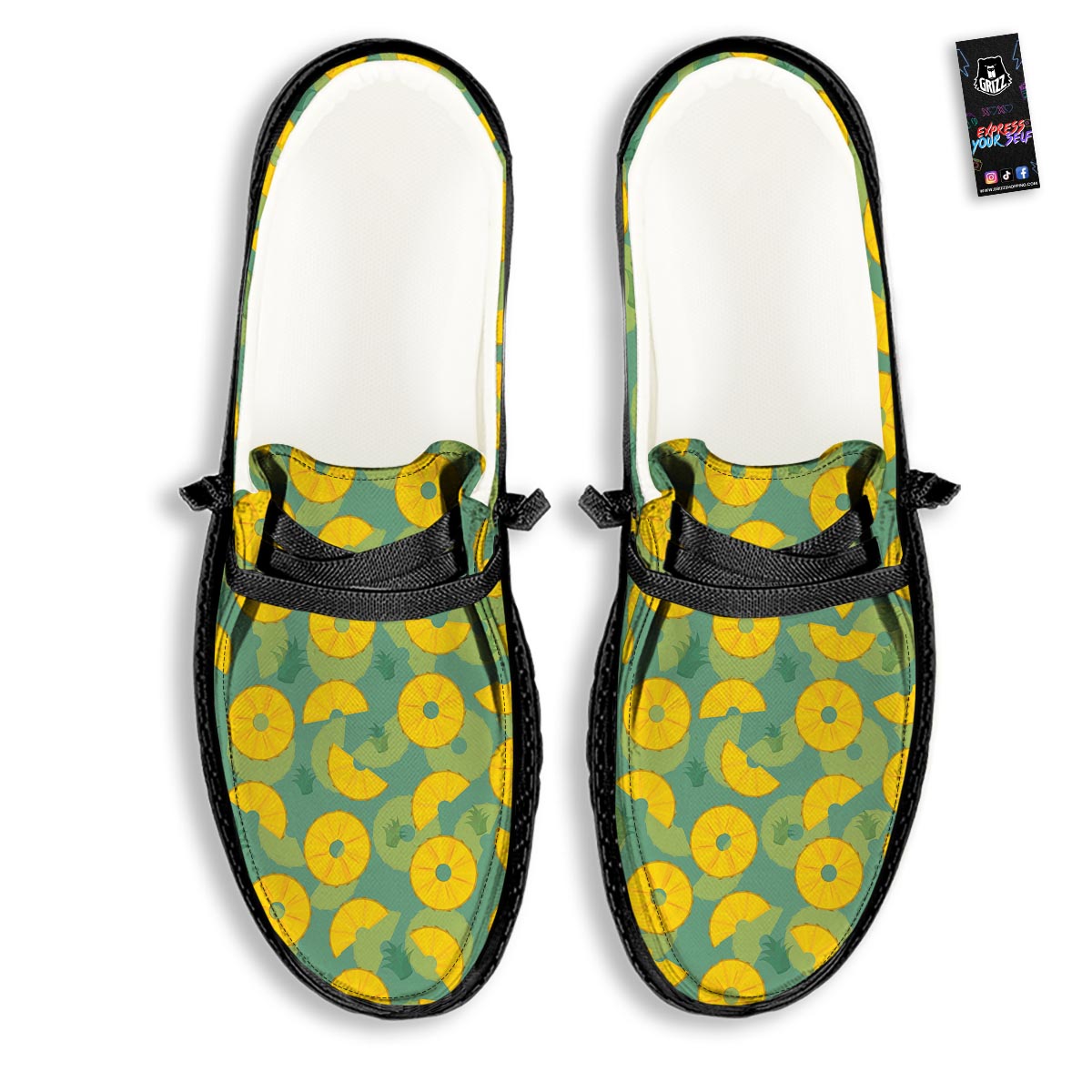 Pineapple Sliced Print Pattern Black Loafers-grizzshop