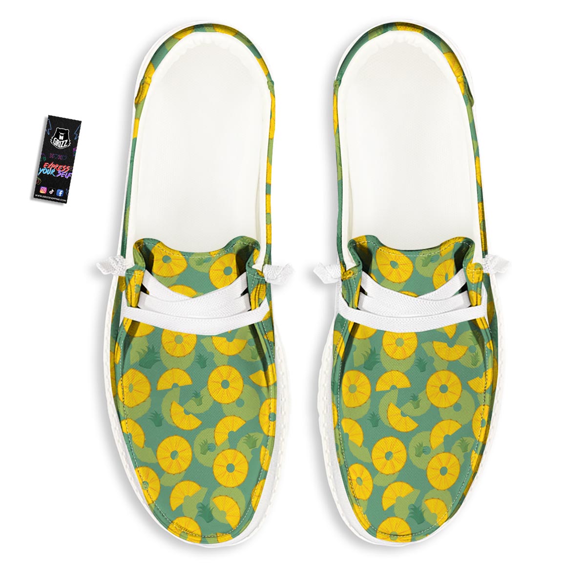 Pineapple Sliced Print Pattern Black Loafers-grizzshop