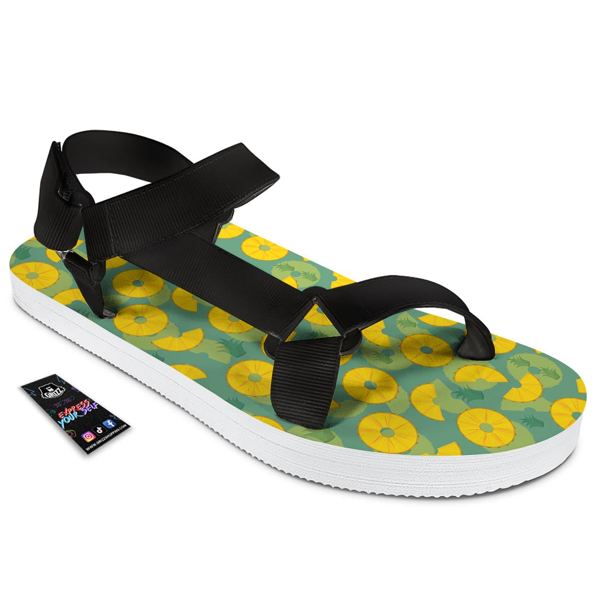 Pineapple Sliced Print Pattern Black Open Toe Sandals-grizzshop