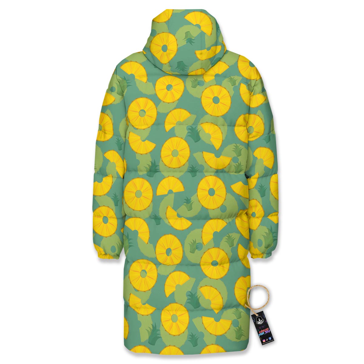 Pineapple Sliced Print Pattern Long Down Jacket-grizzshop