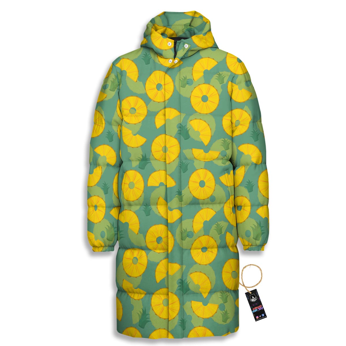 Pineapple Sliced Print Pattern Long Down Jacket-grizzshop