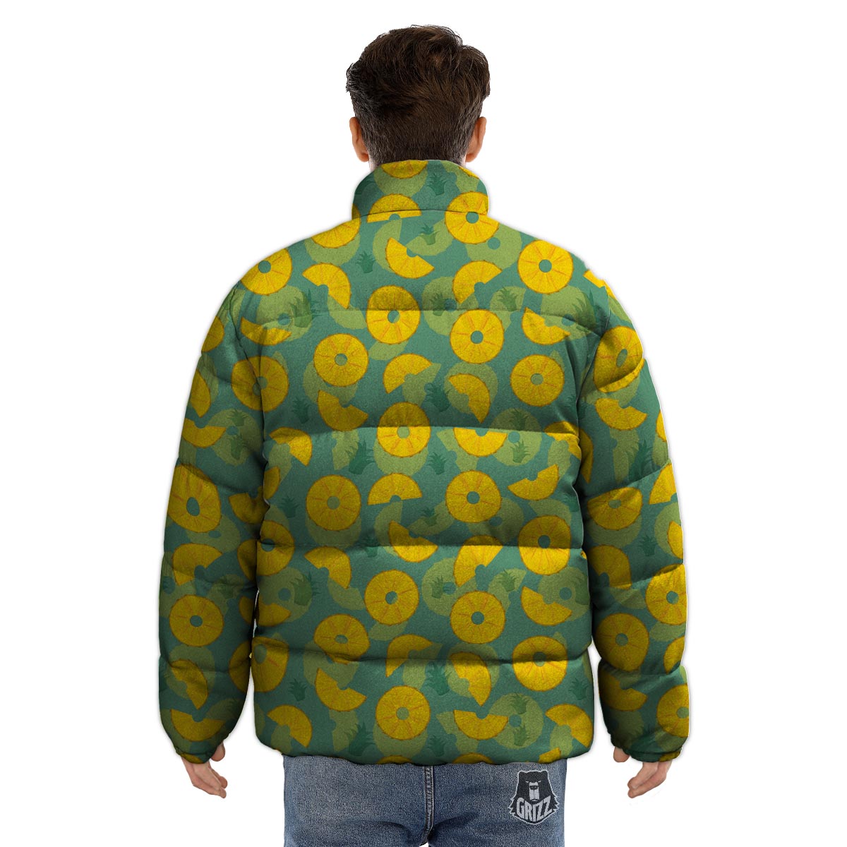 Pineapple Sliced Print Pattern Puffer Jacket-grizzshop