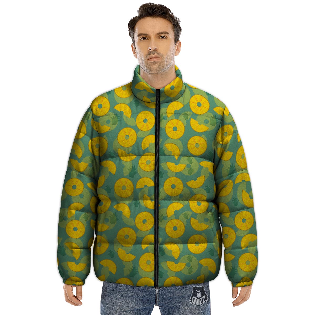 Pineapple Sliced Print Pattern Puffer Jacket-grizzshop