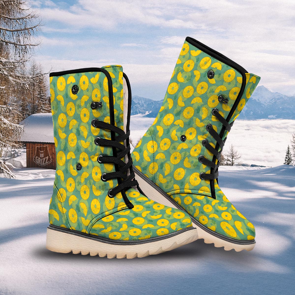 Pineapple Sliced Print Pattern Snow Boots-grizzshop