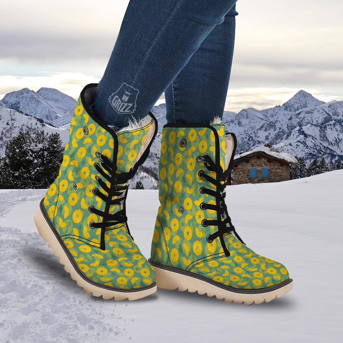 Pineapple Sliced Print Pattern Snow Boots-grizzshop