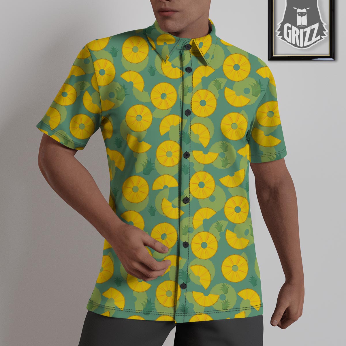 Pineapple Sliced Print Pattern Untucked Shirts-grizzshop