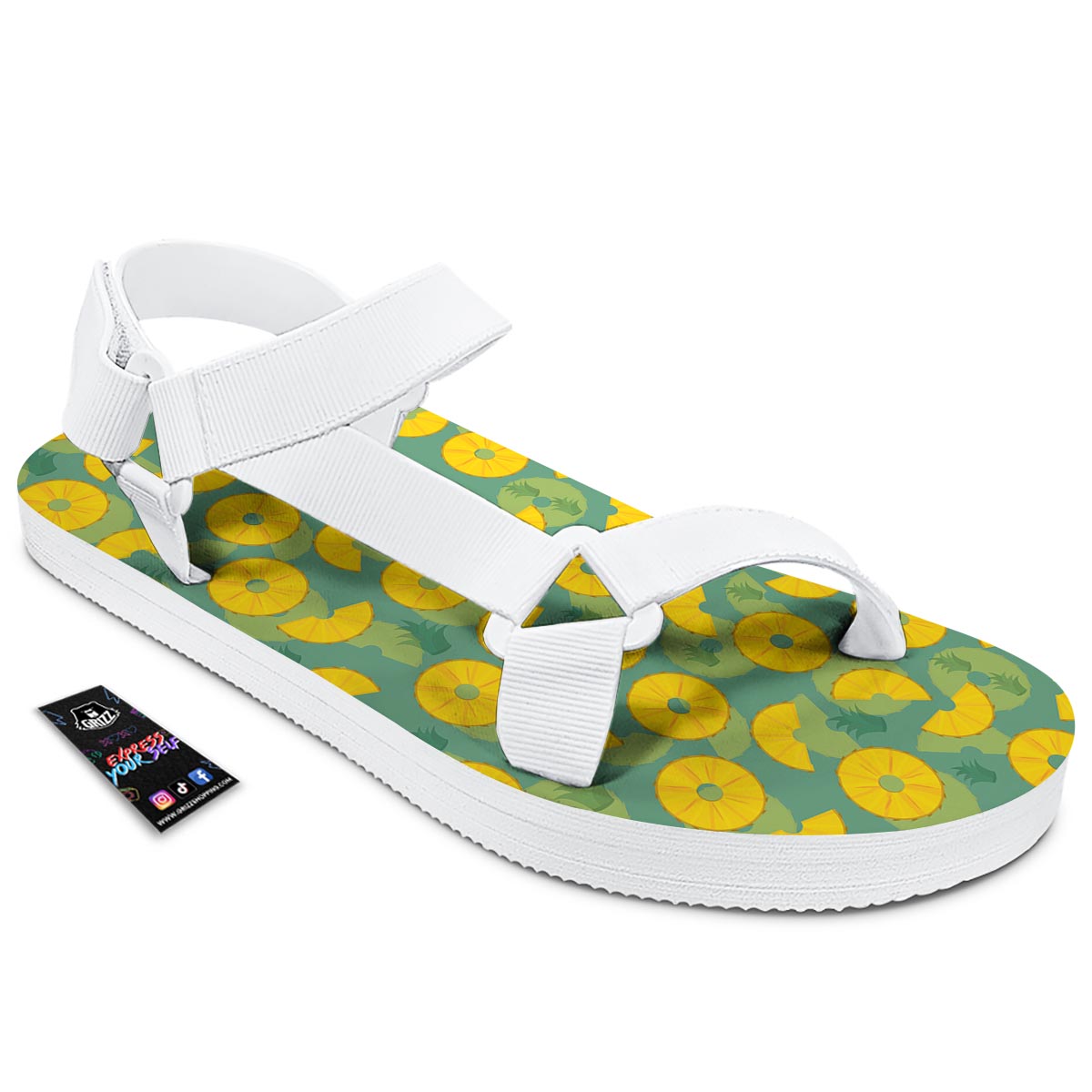 Pineapple Sliced Print Pattern White Open Toe Sandals-grizzshop