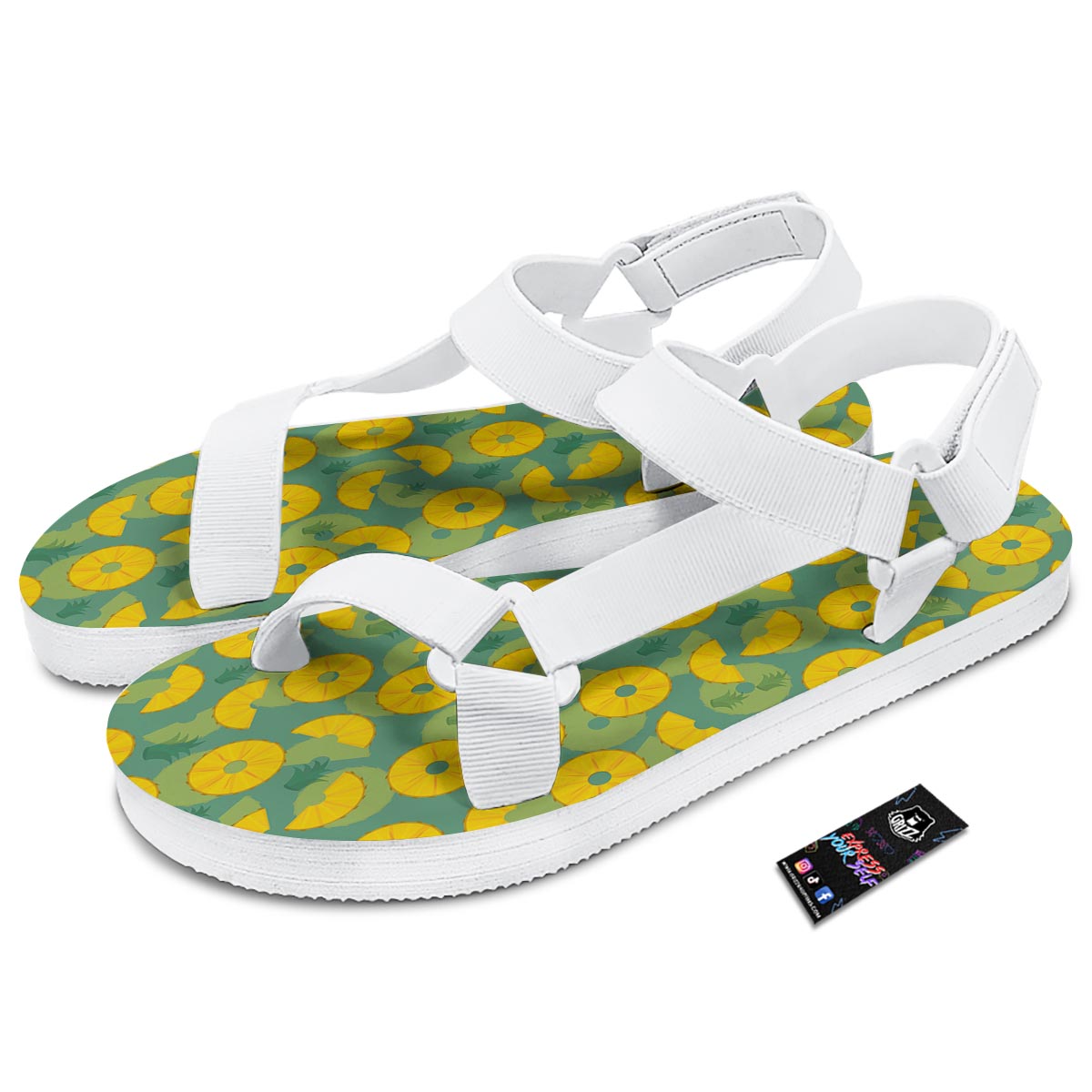 Pineapple Sliced Print Pattern White Open Toe Sandals-grizzshop