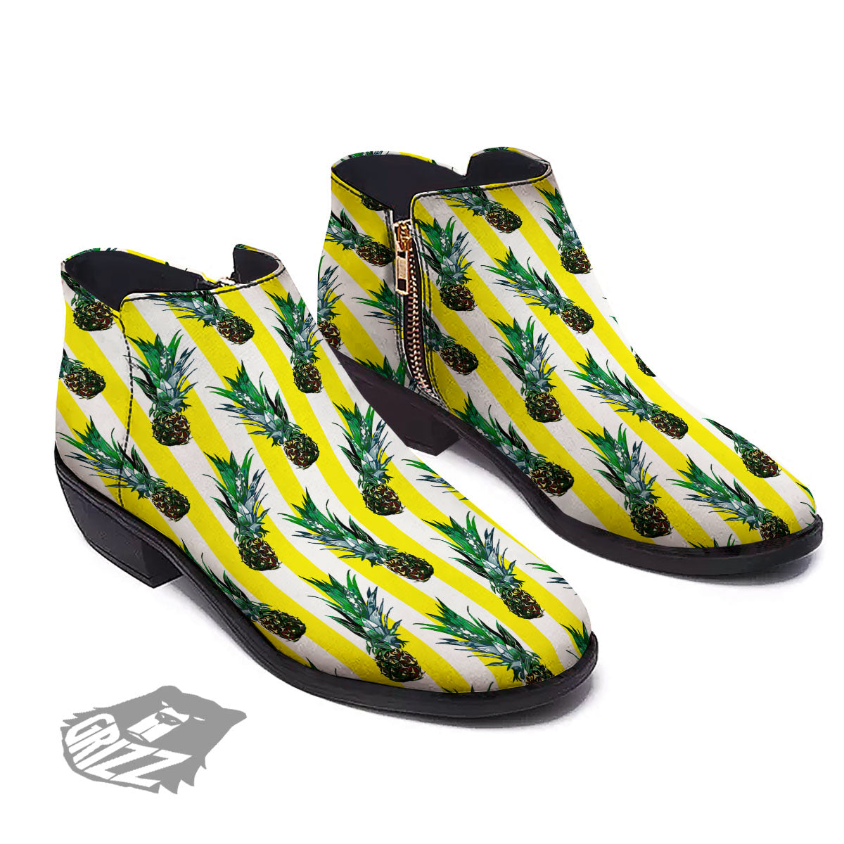 Pineapple Striped Yellow Print Pattern Ankle Boots-grizzshop